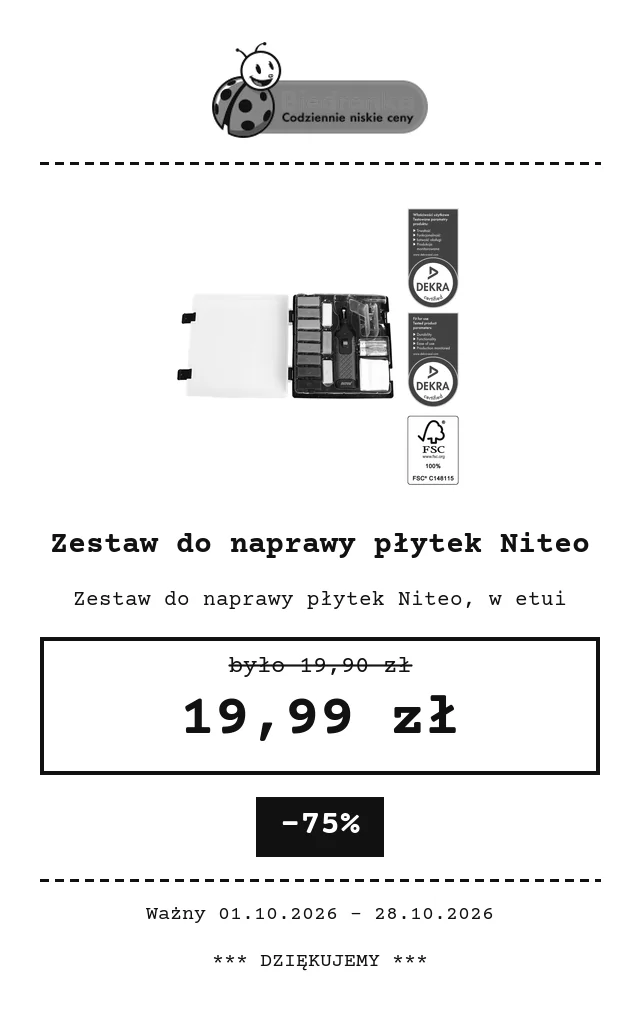 Zestaw do naprawy płytek Niteo – Biedronka Home, 19,99 zł instead of 19,90 zł, -75%, valid until 28.10.2026